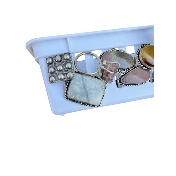 Jasper Mix Gemstone 925 Sterling Plated Wholesale Lot Assorted Rings (13) - Picture 5 of 6